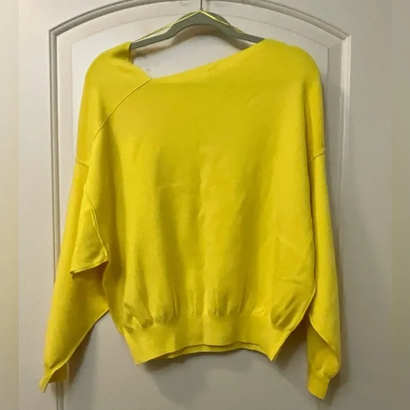 NWT Free People Asymmetrical Neckline Sun Yellow Pullover Sweater S - Picture 4 of 6